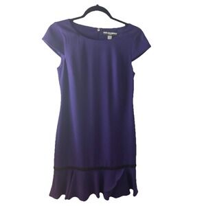 Karl Lagerfeld Paris Purple Dress Size 4 with black trim Fitted  flare Lined